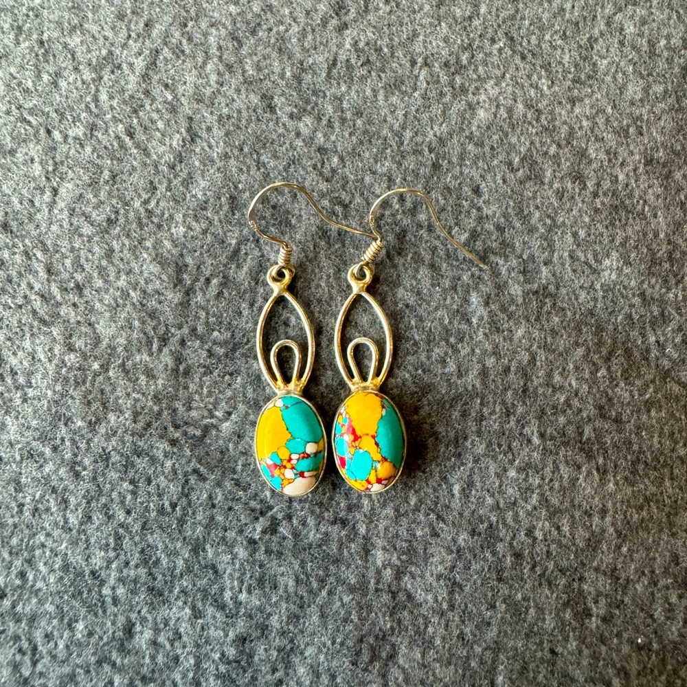 Mosaic jasper and sterling silver earrings